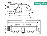 MEDIDAS MONOMANDO BAÑO-DUCHA TECTURIS S HANSGROHE